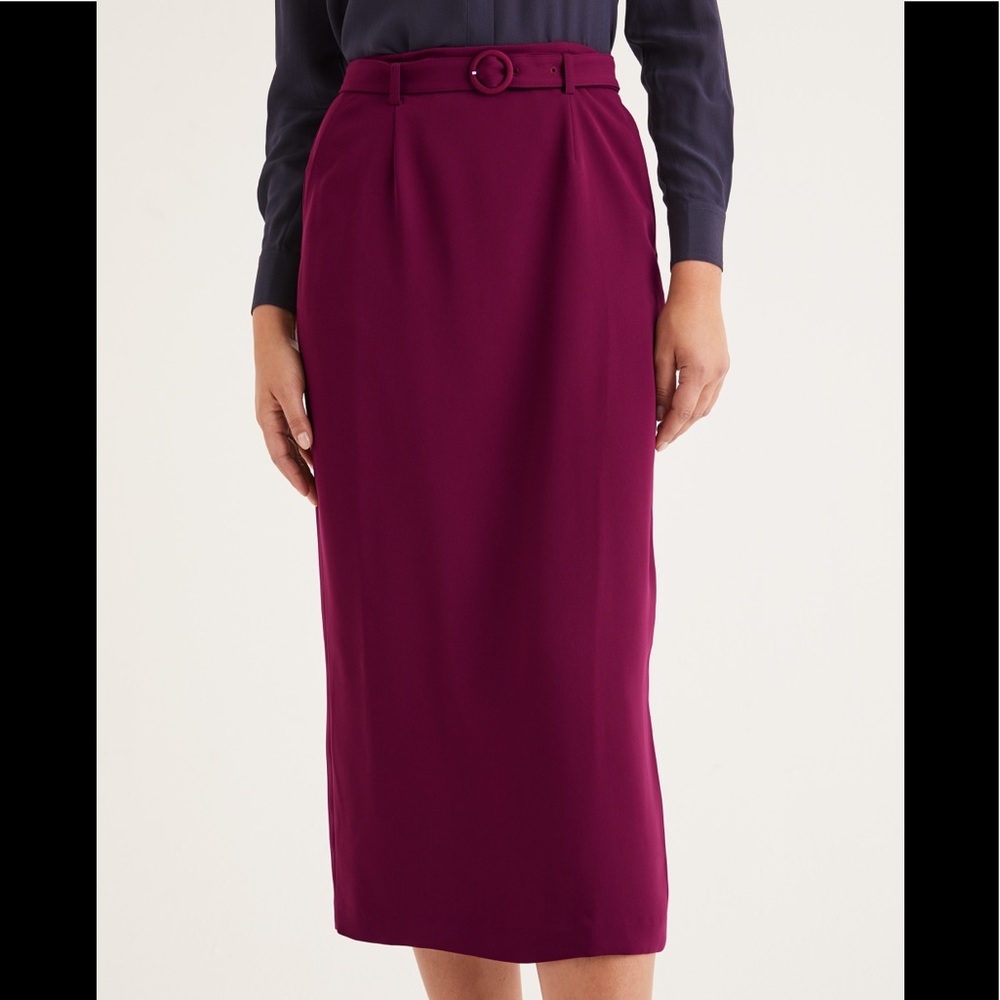 Boden Plum Midi Pencil Skirt with Matching Belt